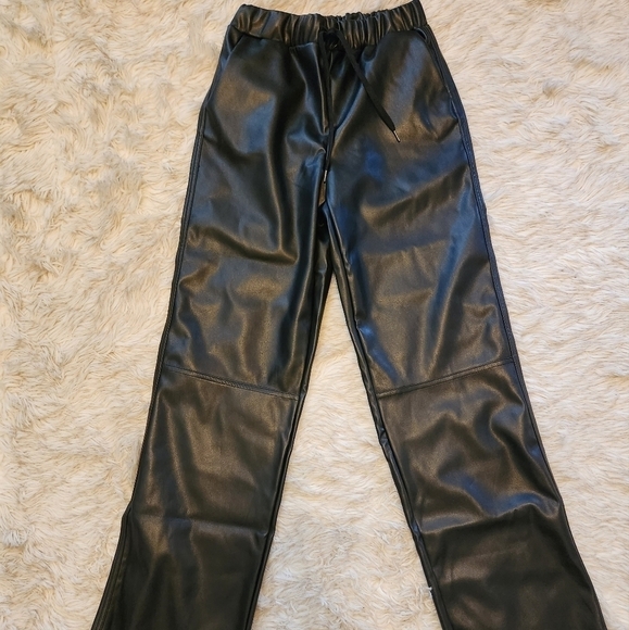 Drawstring Faux Leather Pants - Picture 1 of 7